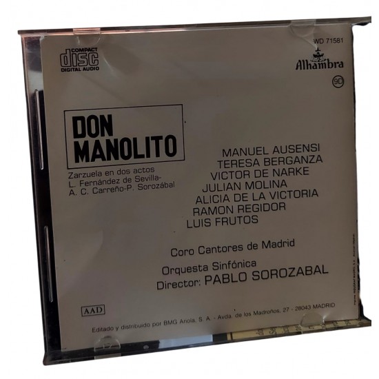 Cd Don Manolito, Orquestra Sinfonica, Diretor Pablo Sorozabal