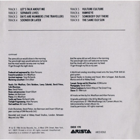 Cd The Alan Parsons Project, Vulture Culture, Arista, 1984, Importado USA