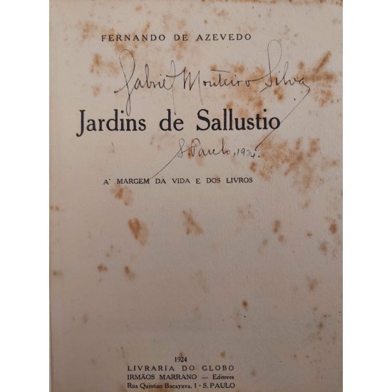 Jardins de Sallustio, À Margem da Vida e dos Livros, Fernando de Azevedo, Edição de 1924, Capa dura, Lombo em Couro